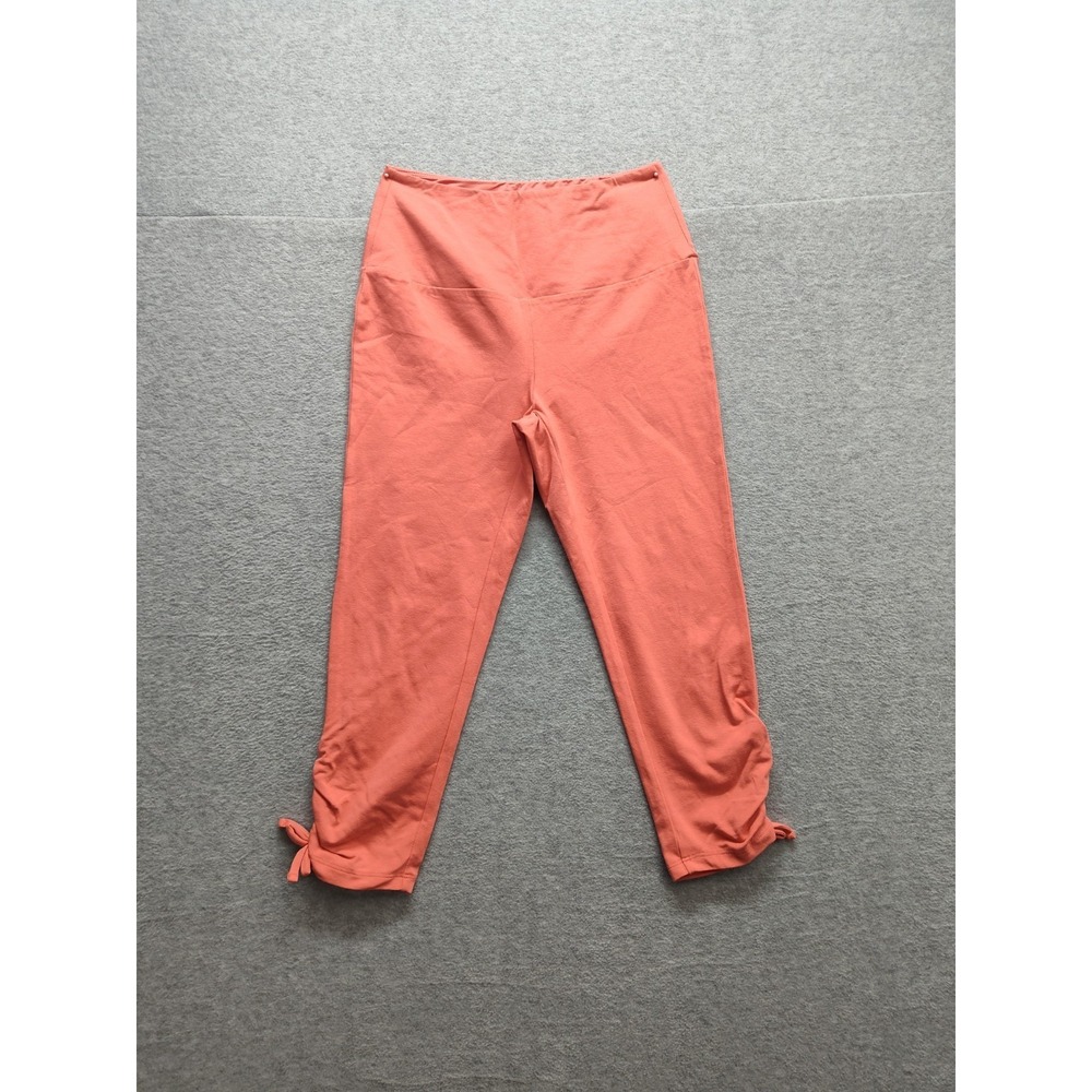 Sunday Women Athletic Leggings S Orange Pull On High‎ Waist Ruch Tie Hem Workout